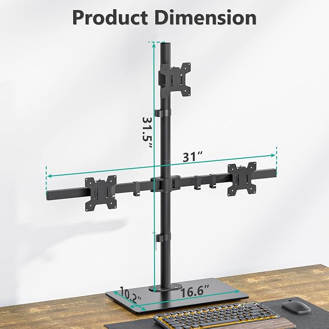 WALI Triple Monitor Stand, Height Adjustable Free-Standing Monitor Desk Mount, fits 3 Computer Screens up to 27 Inch, Holds up to 22lbs per Arm (GMF003) - Image 4