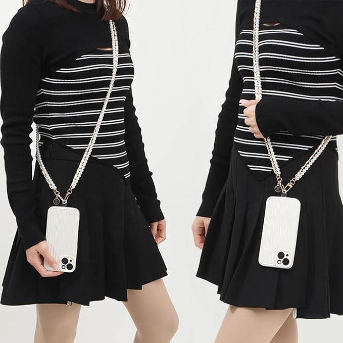 Phone Crossbody Chain Cell Phone Lanyard,Universal Leather+Metal Shouder Strap with Phone Tether Patches (P) - Image 6