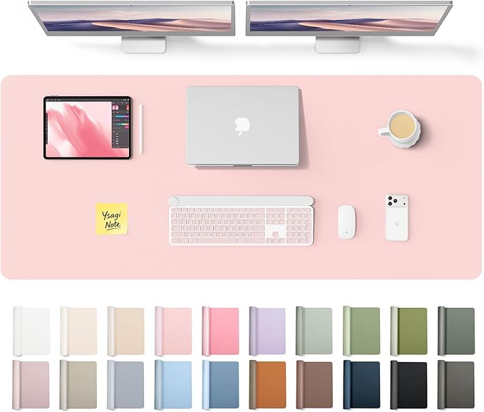 YSAGi Leather Desk Pad Protector, Office Desk Mat, Large Mouse Pad, Non-Slip PU Leather Desk Blotter, Laptop Desk Pad, Waterproof Desk Writing Pad for Office and Home (Light Pink,55" x 17.2") by YSAGi