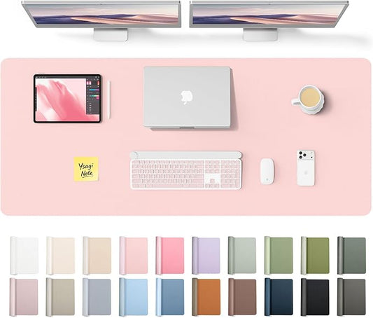 YSAGi Leather Desk Pad Protector, Office Desk Mat, Large Mouse Pad, Non-Slip PU Leather Desk Blotter, Laptop Desk Pad, Waterproof Desk Writing Pad for Office and Home (Light Pink,55" x 17.2") by YSAGi