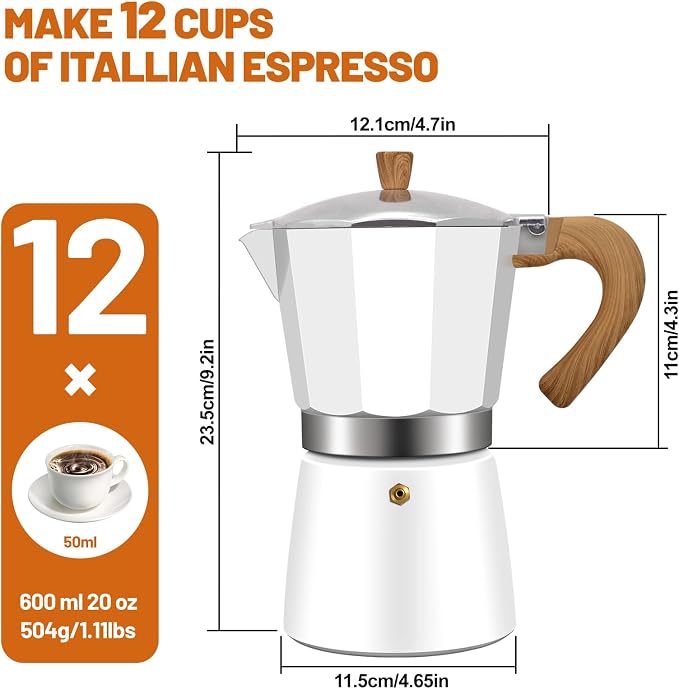 12 Cup Aluminum Espresso Stovetop Moka Pot Express Coffee Maker Percolator Italian Classic Mocha Coffee Machine for Italian and Cuban Cafe Brewing for Home & Camping 600ml 20oz - Image 2