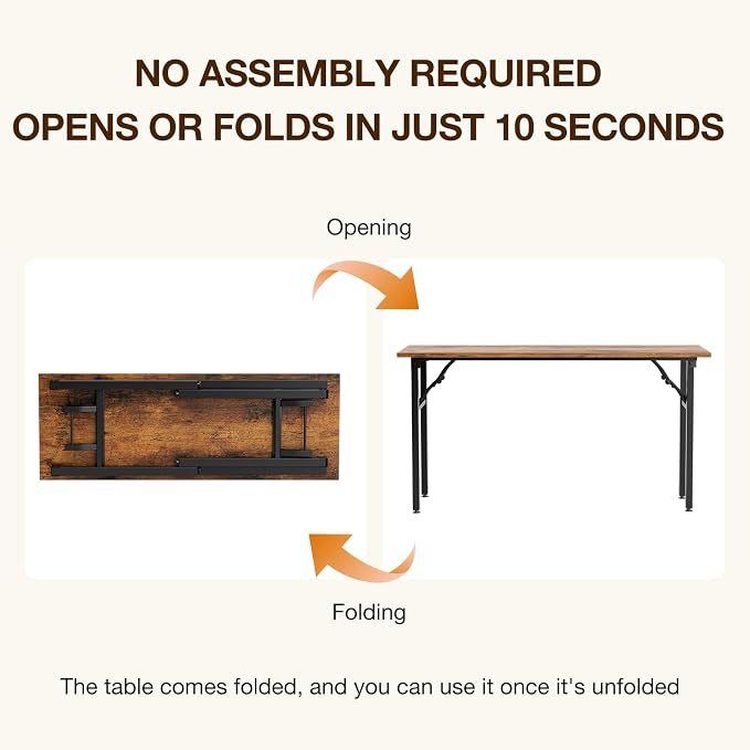 TEMI Long Computer Desk Folding Table - 55.1 Foldable Office Desk, No Assembly, Perfect Writing Table for Bedroom, Dorm, or Apartment, Portable Large Desk or Study Table with Compact Design, Brown - Image 4