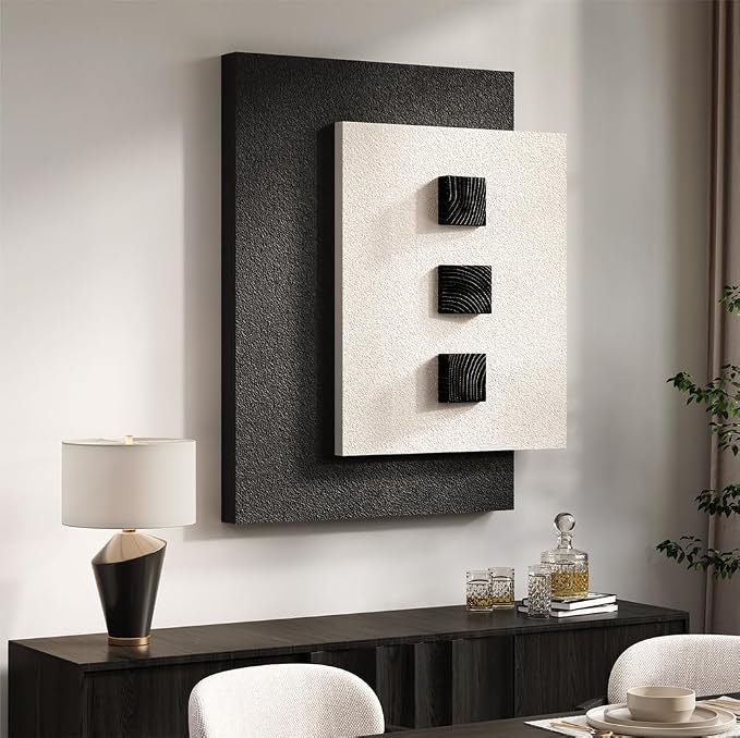 Cuspin Large 3D Wood Wall Art for Living Room, Minimalist Black and White Geometric Wall Decor, Modern Textured Wooden Blocks Artwork for Bedroom Dining Room Office Hallway - Image 3