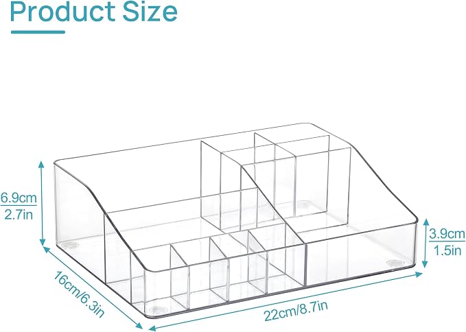 Vtopmart Clear Plastic Devided Makeup Organizer Tray | Cosmetic Storage, For Dresser Countertop and Bathroom Vanity, Beauty Holder for Lipstick Brush Skincare - Image 3