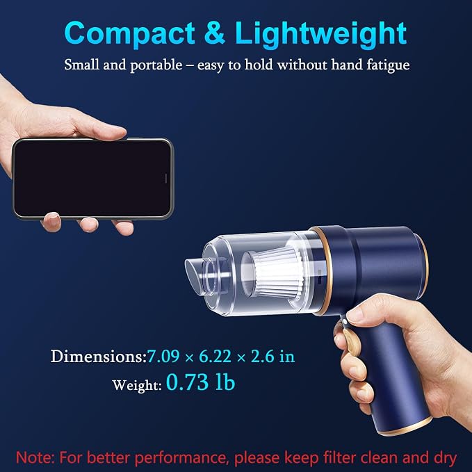 KMM Handheld Car Vacuum Cleaner, 9000Pa Vacuum Cleaner and Air Duster, 120W High Power Hand Held Vacuum with LED Light and Multi-Nozzles for Car, Home, Office, Pet - Image 5
