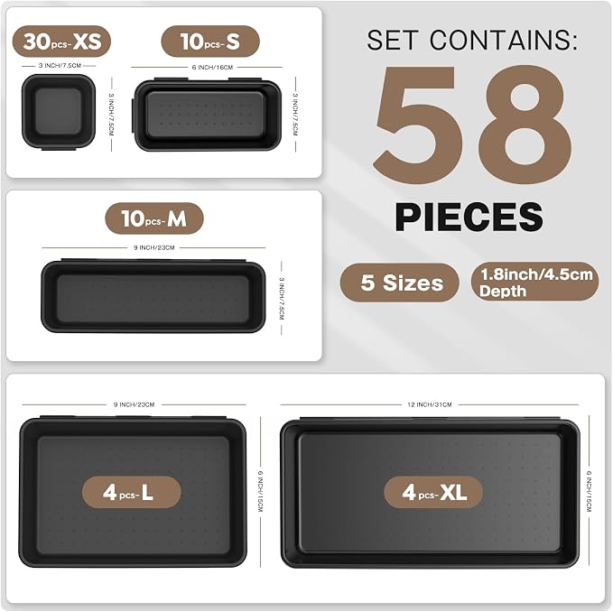 A-LUGEI【】【5 Size】 Tool Box Organizer Tray Divider Set, 【Black】 Desk Drawer Organizer, Garage Organization and Storage Toolbox Accessories Rolling Tool Chest Cart Cabinet WorkBench Small Part - Image 3