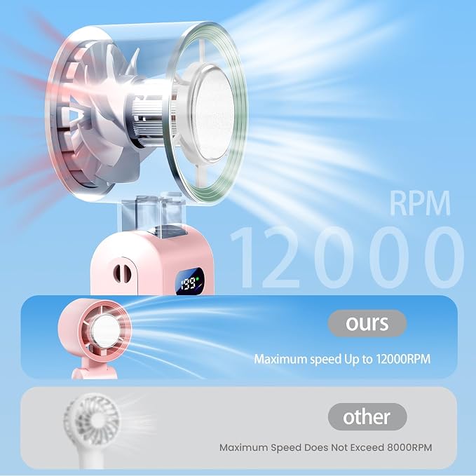 Handheld Fan, Portable Handheld Fan with Ice Function, mini personal fan, Turbo Powerful Rechargeable Fans,1-199 Speed, Foldable, for Women Men Outdoor Indoor travel essentials(Pink) - Image 2