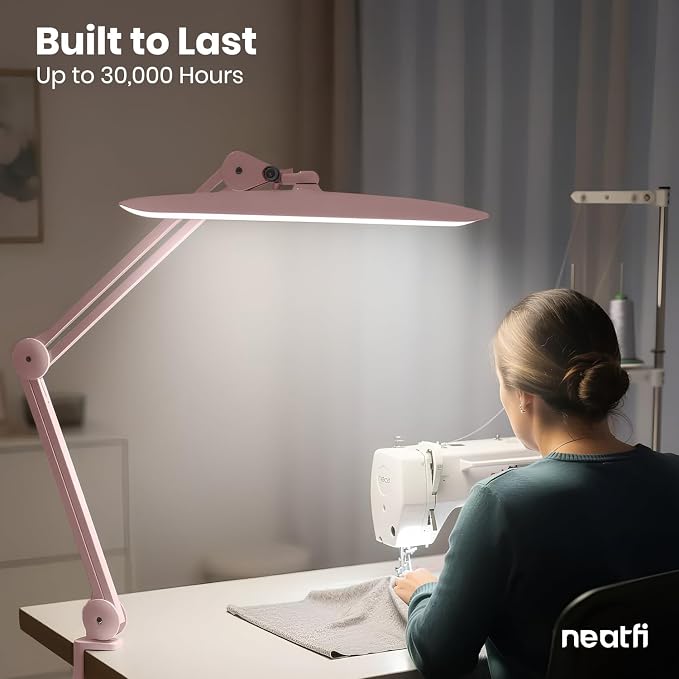 Neatfi XL 2200 Lumens 24W LED Desk Lamp – Shadow-Free Task Lighting | 4-Level Dimming | Home Office & Crafts Use | 20-Inch Wide Head (Rose Gold, Non-CCT with Clamp) - Image 9