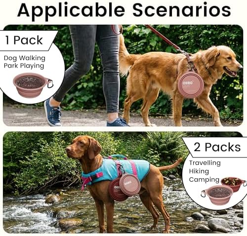 OHMO Large Collapsible Dog Bowls, Steel Rim, 27oz, 2pcs, Coral&Brick Red - Image 6