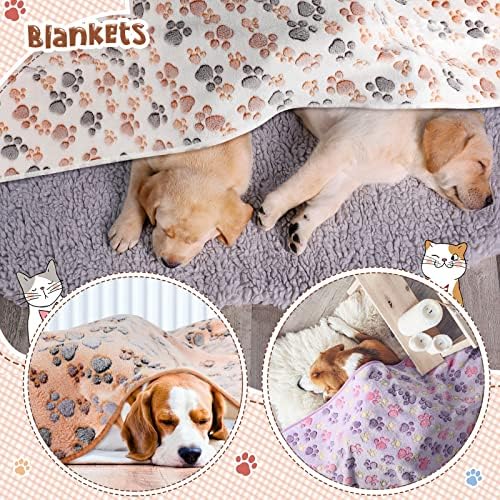 Tatuo 4 Pcs Fleece Dog Blankets for Puppy Cat, Mixed, 36 x 36 in, Paw - Image 4