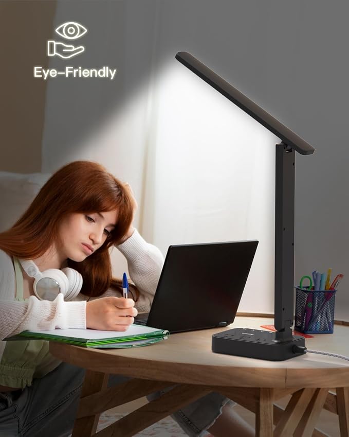 Addtam LED Desk Lamp, Power Strip with 3 Outlets 4 USB Charging Ports(2 USBC), 4 Modes 5 Level Brightness Touch Lamp, Small Desk Lamp for Home Office College Dorm Room Essentials, 10 FT - Image 6