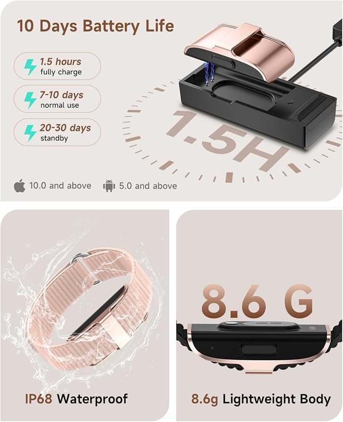 Fitness Tracker for Men Women, Health Activity Fitness Trackers with Sleep Tracker, 24/7 Heart Rate/Blood Pressure/HRV/Stress Monitor, IP68 Bracelet Watch, Free App for Android iPhone, 2 Bands - Image 5