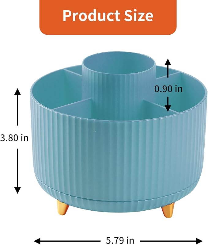 Desk Pencil Pen Holder, 5 Slots 360°Degree Rotating Organizers for, Desktop Storage Stationery Supplies Organizer, Cute Cup Pot Office, School, Home, Art Supply, Blue - Image 7