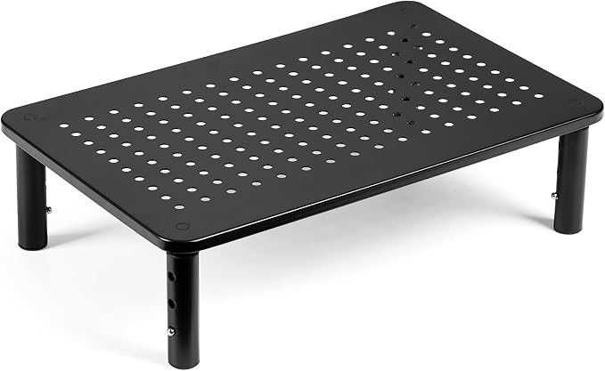 LOTEYIKE Monitor Riser Desktop Stand, Flat Screen TV Monitor Stand Riser, Sturdy Metal Laptop Computer Monitor Stand Shelf for Printer, iMac, 3 Height Adjustable PC Stand with Mesh Platform by LOTEYIKE