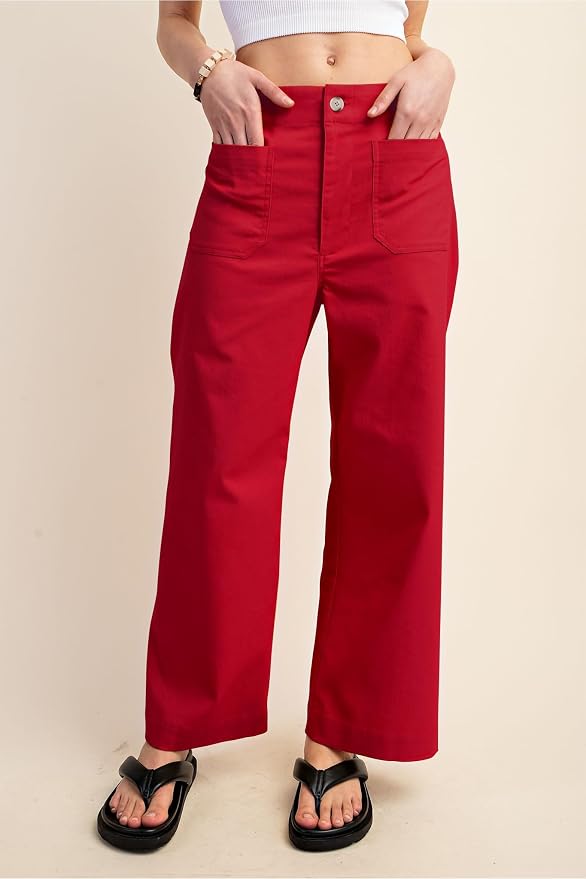 miduo Womens High Waisted Cropped Wide Leg Stretchy Straight Pants Trousers with Pockets - Image 3