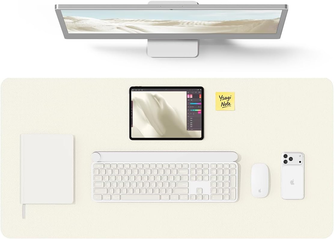 YSAGi Desk Protector&Blotter, Non-Slip Waterproof Leather Mouse Pad | Shields Scratches, Stains, Spills, Heat & Scuffs; Suede Non-Slip; Easy-Clean; Comfy Writing/Typing, 31.5" x 15.8",Cream by YSAGi
