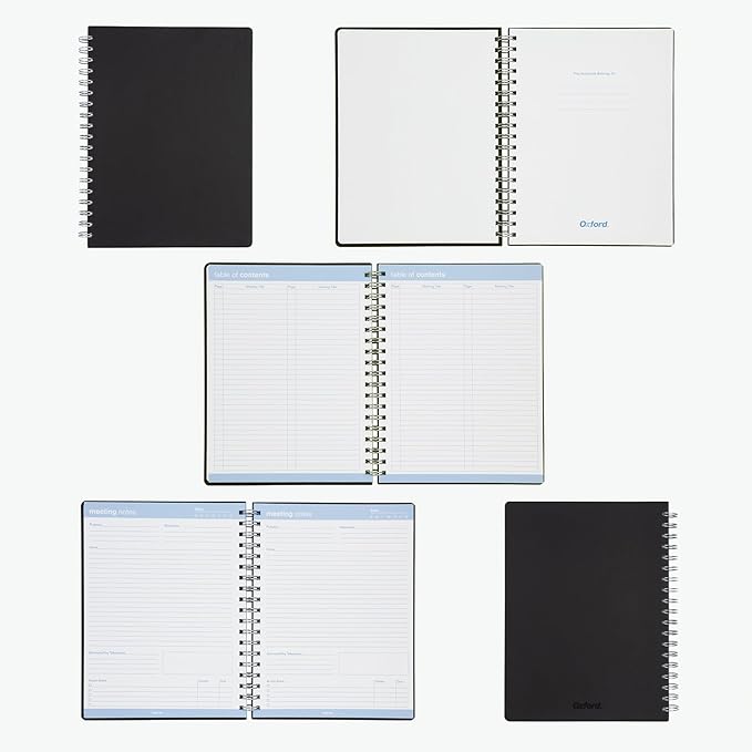 Oxford Meeting Notebook, Undated, Customizable Work Notes, Spiral Bound, Black Cover, Heavyweight 32 lb. White Paper, 7.5" x 10", 160 Pages (63830) (Pack of 12) - Image 3
