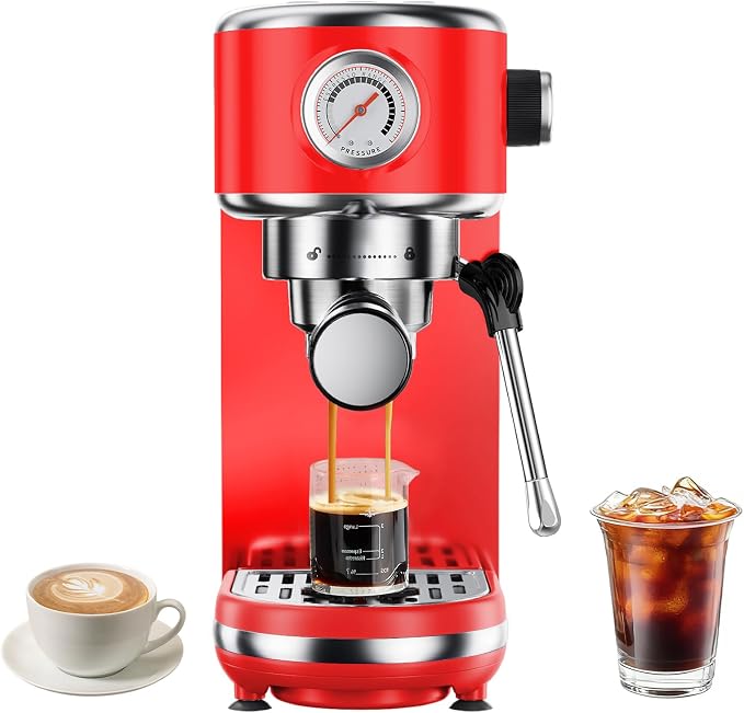 atatix 20 Bar Espresso Machine with Milk Frother, Compact Espresso Maker | Stainless Steel Coffee Machine with Precise Temp Control & 44oz Removable Water Tank for Latte, Cappuccino, Red by ATATIX