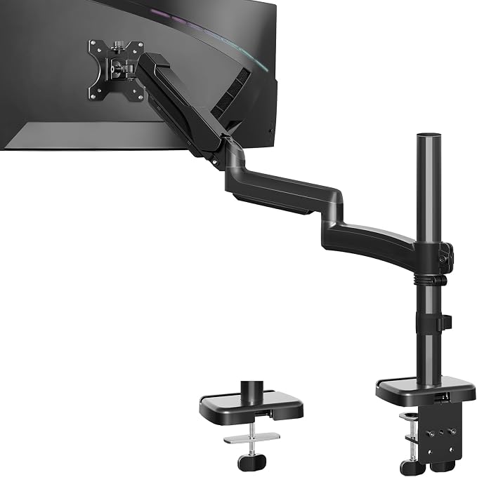 MOUNTUP 27 inch Extra Long Monitor Arm, Single Desk Mount for 22-32 inch, Tall Monitor Stand Holds 4.4-19.8lbs, Height Adjustable Monitors Stand for Desk with C-Clamp/Grommet Base, Black by MOUNTUP