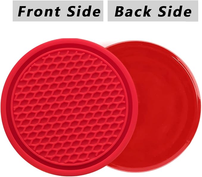 ZSDY Car Cup Coaster, 4PCS Universal Auto Non-Slip Cup Holder Embedded in Ornaments Silicone Coaster, Car Interior Accessories Sets, Red - Image 5