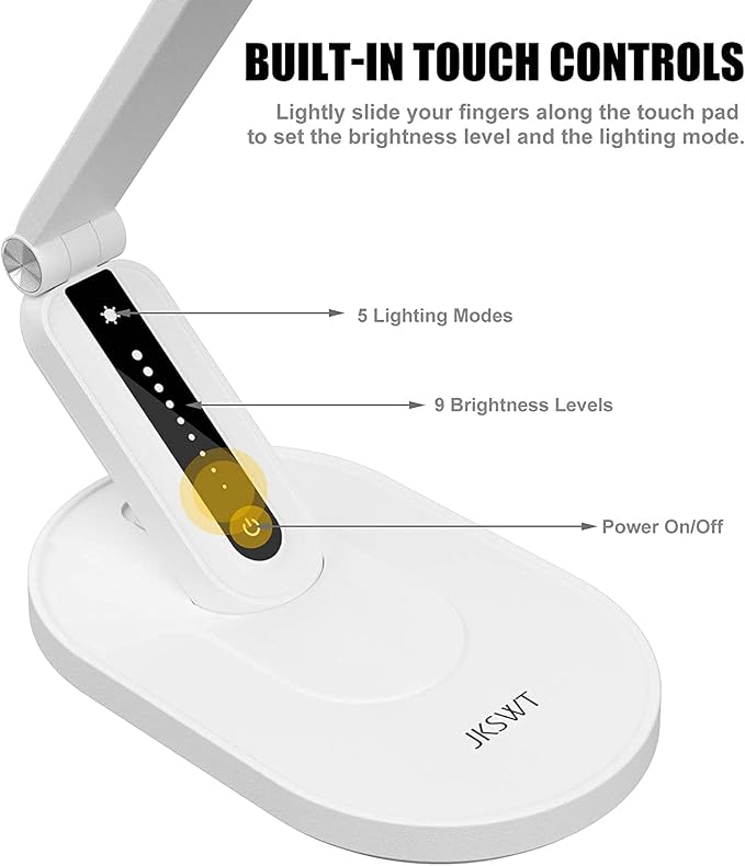 JKSWT Desk Lamp, for Eye Care, Dimmable Table Lamp with 5 Colour Modes, 72 LEDs with USB Charging Port, Touch Control and Memory Function, Office Lamp - Image 3