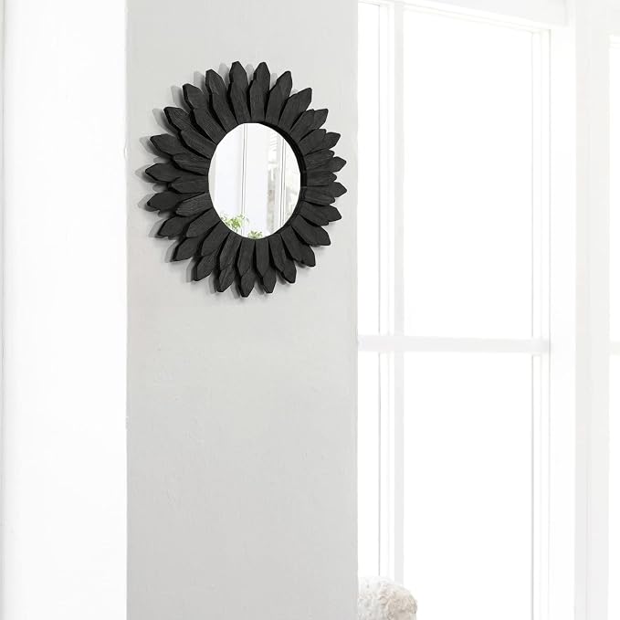 Honiway Boho Wall Decor Mirrors for Wall 2 Pack 12 inch Wood Decorative Mirror for Room Decor Rustic Farmhouse Mirror for Bedroom Bathroom Living Room Kitchen Black - Image 7