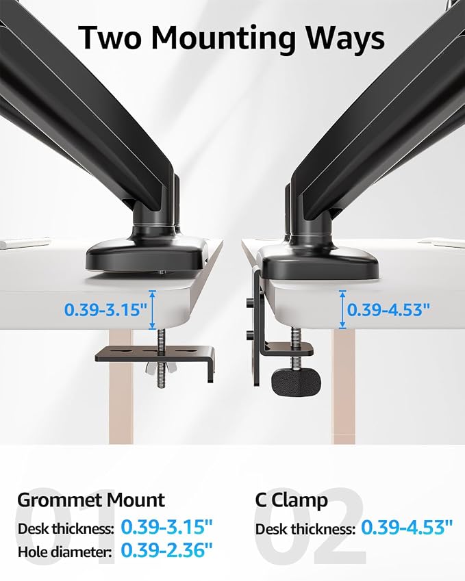 MOUNTUP Dual Monitor Stand for Desk, Monitor Arms for 2 Monitors 32 27 24 22 Inches, Height Adjustable Double Monitor Mount, VESA Mount with C-Clamp & Grommet Base, Holds 4.4-17.6lbs - Image 7