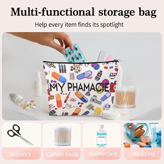 Pharmacy Technician Makeup Bag Pharmacist Graduation Retirement Appreciation Gifts Pharmacy Medication Storage Pharmacist Student Essentials Medical Zip Bag Travel Pharmacie Toiletry Cosmetic Pouch - Image 3