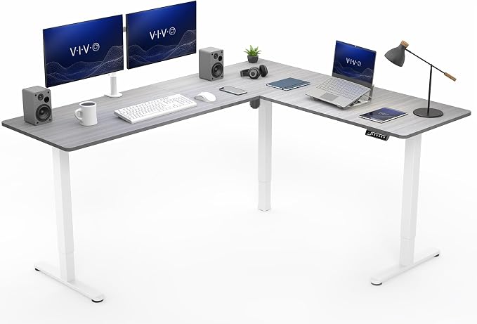 VIVO Dark Gray 75 x 63 in Corner Standing Desk, DESK-E3CTWG-75 | Electric, Large Reversible L-Shaped Table, Sit Stand Height Adjustable, Memory Controller, Office Furniture Sets, Black Frame by Unknown