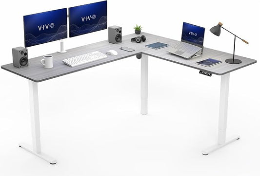 VIVO Dark Gray 75 x 63 in Corner Standing Desk, DESK-E3CTWG-75 | Electric, Large Reversible L-Shaped Table, Sit Stand Height Adjustable, Memory Controller, Office Furniture Sets, Black Frame by Unknown