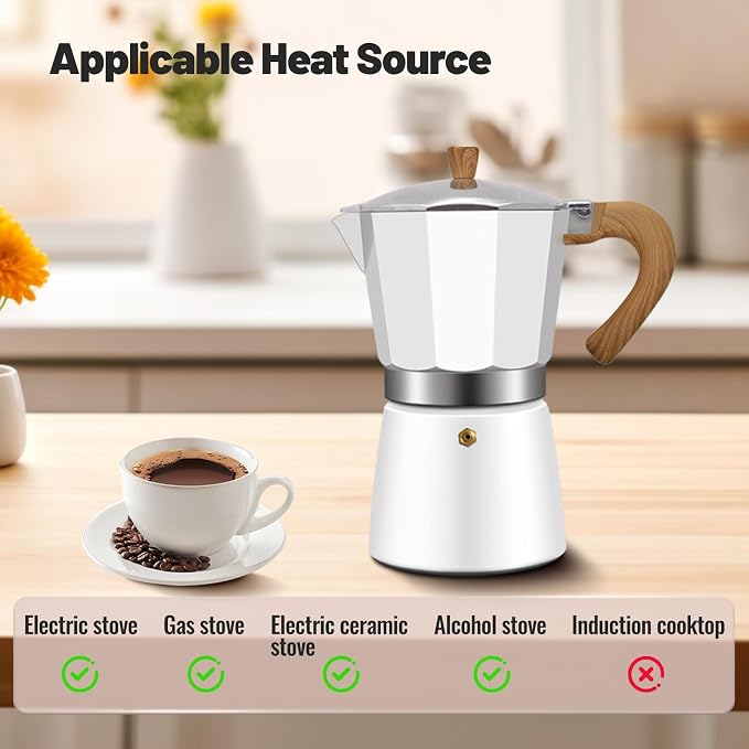 12 Cup Aluminum Moka Pot Classic Stovetop Espresso Coffee Maker 600ml 20oz Coffeemaker Percolator Mocha Express Preferred Cafe Makers for Italian and Cuban Café Brewing White - Image 4