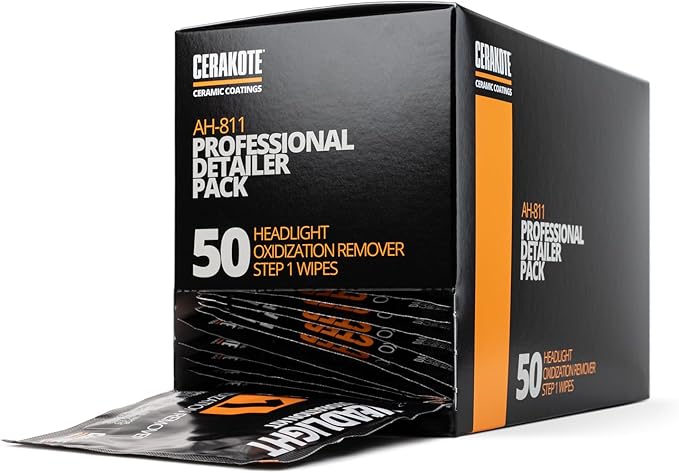 CERAKOTE® Ceramic Headlight Restoration Professional Detailer Pack (50 Step 1 Oxidation Removing Wipes) - Easily Remove Oxidation from Old and Faded Headlights by Cerakote