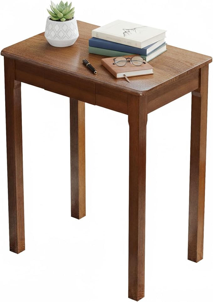Solid Wood Desk with Drawers - 23.6" Narrow Desks for Small Spaces, Mid Century Modern Desks, Small Wooden Vintage Computer Writing Desk, Study Table for Home Office Bedroom, Walnut by Love-KNPTUS