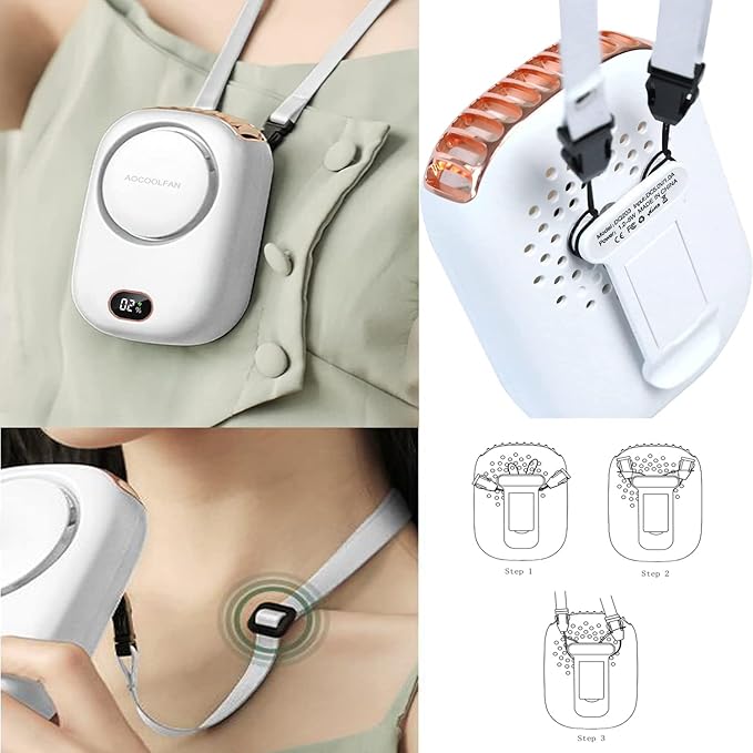 AOCOOLFAN Portable Neck Fan, Mini Small Personal Handheld Fan USB Rechargeable 3 Speed for Girls Boys Woman Eyelash Travel Home Office Outdoor (White) - Image 6