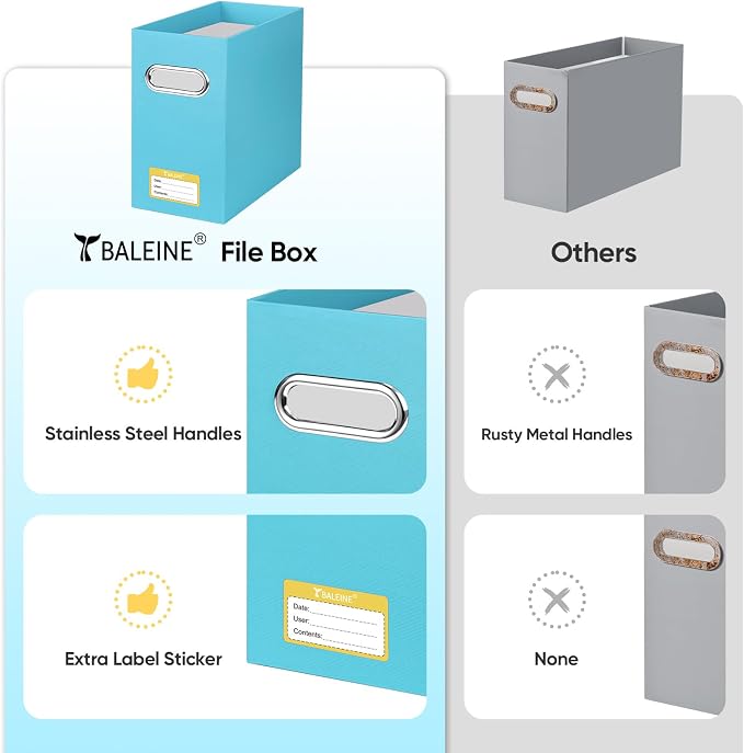 BALEINE File Organizer Box, Cardboard File Folder Organizer with Handle for Letter Size, Portable Collapsible Hanging Filing Box for Home Office Document Storage (4 Pack, Blue) - Image 5