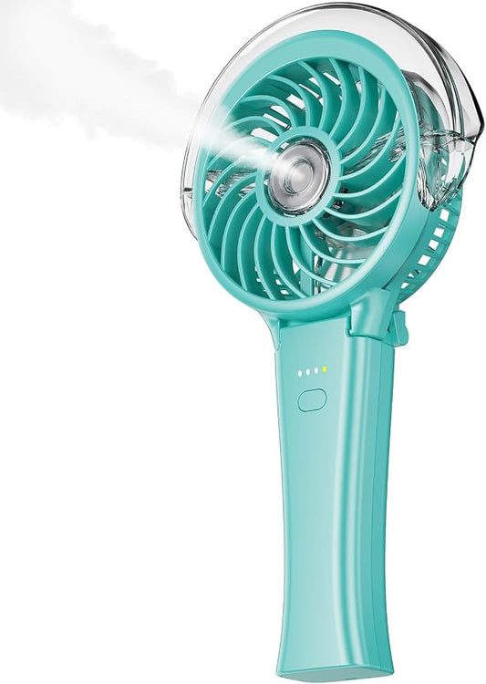 KIBEE Portable Misting Fan - 4000mAh Rechargeable, 50ml Water Tank, Foldable 180° Handheld with Mist Spray, 3-Speed Personal, Portable Charger for Travel, Outdoors, Makeup & More(Green) by KIBEE