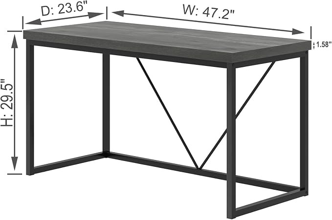 EXCEFUR Modern Computer Desk, Small Home Office Desk, Wood and Metal Writing Study Table Workstation for Bedroom Living Room, Rustic Grey, 47 inch - Image 2