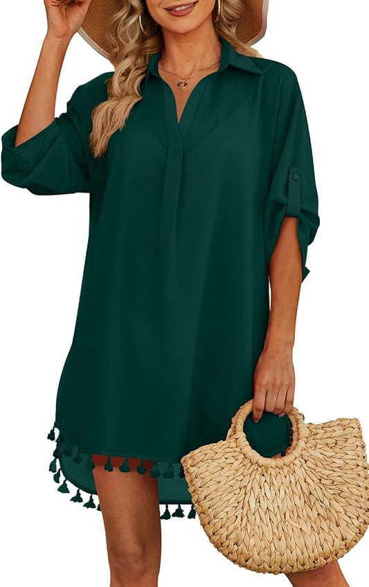 Yincro Women Swimsuit Cover Up Shirt 2026 Tassel Beach Bathing Suit for Swimwear Bikini Dress by YINCRO