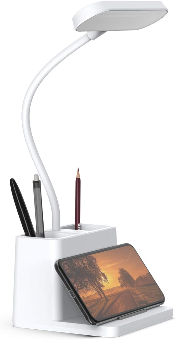 AXX Small Desk Lamp, Rechargeable Cute Table Light for Kids Teens | for College Dorm Room, Home Office, Bedroom, White, LED, Pen Holder, Mini, Gooseneck, Computer Task, Desktop Study by AtAXXwetrulylovereadingandarealwaysexcitedtoexplorenewandcreativelightingdesignsthatbringcomfortandinspirationtoeverypage