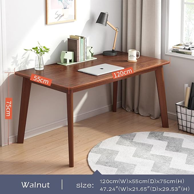 IOTXY Simple Wooden Writing Desk - Modern Minimalist Style PC Laptop Computer Workbench with Solid Wood Legs, 47" W Home Office Work Table for TV Stand Music Video Live Broadcast Workstation, Walnut - Image 2