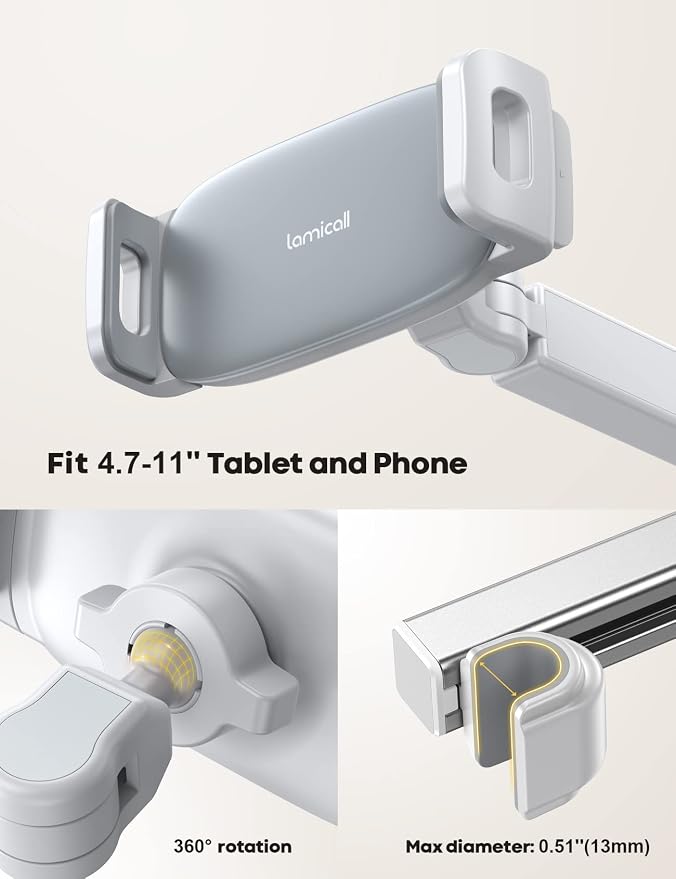Lamicall Car Headrest Tablet Holder - [Extension Arm] Upgrade Adjustable Tablet Car Mount for Back Seat, Road Trip Essentials for Kids, for 4.7-11" Device like iPad Pro, Air, Mini, Galaxy, Fire, White - Image 6