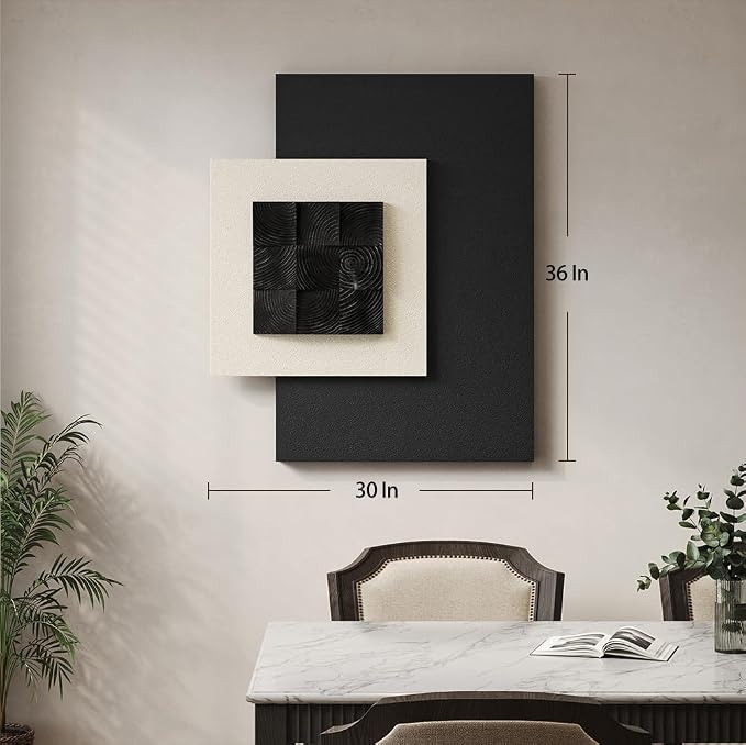 Cuspin Large 3D Wood Textured Wall Art, Black and White Modern Artwork for Walls, Abstract Minimalist Geometric Wooden Wall Decor for Living Room Bedroom Dining Room Hallway Office - Image 8