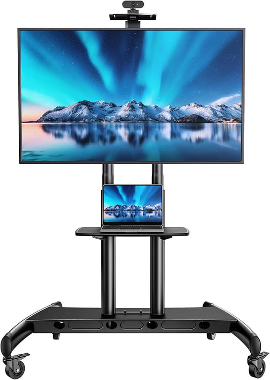 PERLESMITH Mobile TV Stand for 55-90 Inch Flat/Curved Screen TV Max VESA 800x500mm Outdoor TV Cart with Height Adjustable AV Shelf- UL Certificated Rolling Floor TV Stand Holds up to 200Lbs (PSTVMC07) by PERLESMITH