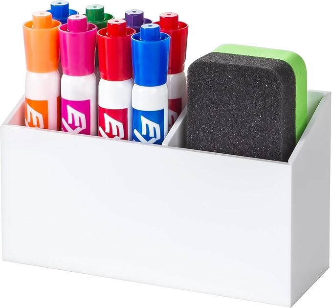 BEYGORM Magnetic Dry Erase Marker Holder for Whiteboard & Refrigerator | Non-slip Acrylic Pen Holder for Classroom, Fridge Magnet, Locker Organizer Accessories, Teacher & School Supplies(White) by BEYGORM