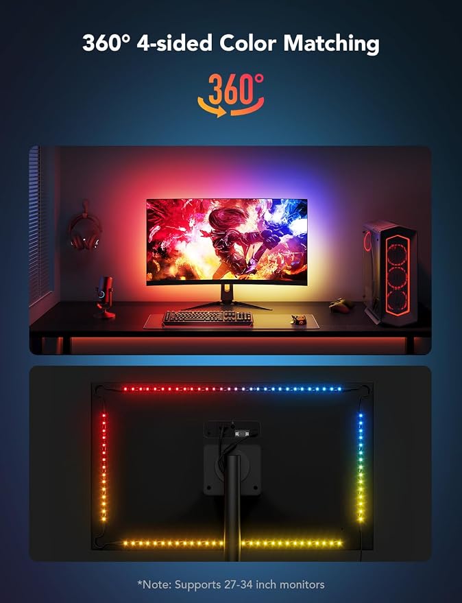 Govee Gaming Light for Monitor G1, RGBIC LED Backlight for 27-34 Inch PC | Smart LED Lights for Monitors with Color Matching, Adapts to Curved Monitors, Double Strip Light Beads with 123 Scene Modes - Image 6