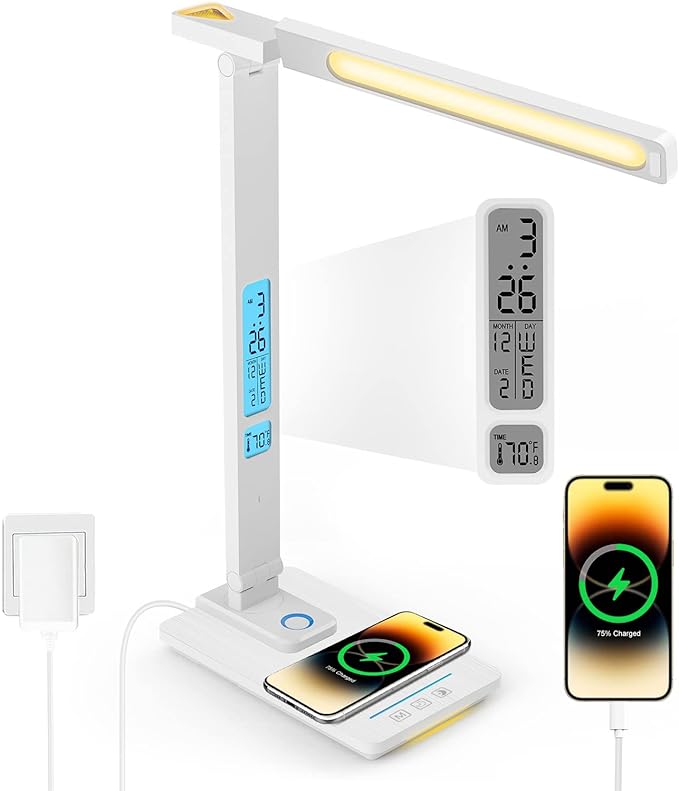 LAOPAO LED Desk Lamp with Wireless Charger: Desk Lamps for Home Office Bedroom, 5 Color Modes & Brightness Dimmable, 2 Night Light by LAOPAOInc-TheUSA