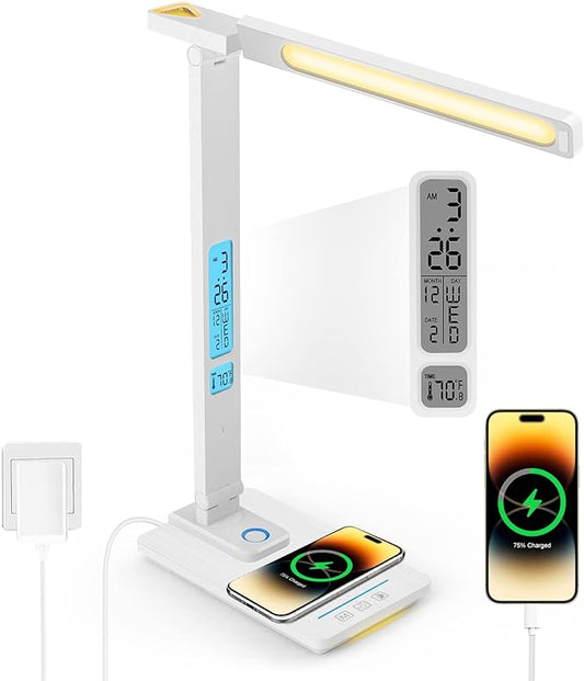 LAOPAO LED Desk Lamp with Wireless Charger: Desk Lamps for Home Office Bedroom, 5 Color Modes & Brightness Dimmable, 2 Night Light by LAOPAOInc-TheUSA
