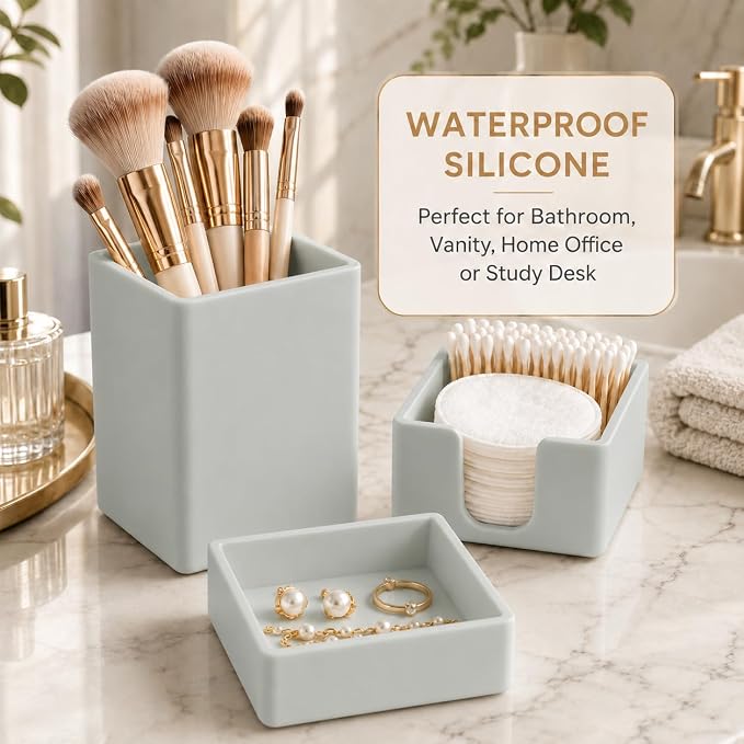 minimaliving Aesthetic Silicone Desk Organizer Set of 3,Modern Office Desk Accessories with Pen Holder,Paperclip Tray,Sticky Note Holder,Stylish Functional Office Desk Decor for Back-to-school(Grey) - Image 5