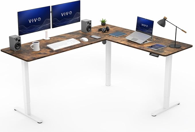 VIVO Vintage Brown 75 x 63 in Corner Standing Desk, DESK-E3CTWN-75 | Electric, Large Reversible L-Shaped Table, Sit Stand Height Adjustable, Memory Controller, Office Furniture Sets, Black Frame by Unknown