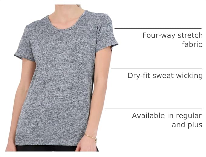 5 Pack Women's Dry Fit Short Sleeve Athletic Gym Workout Running Tops | Available in Plus Size, Exercise, Sports, Fitness, Quick Dry, Cooling, Moisture Wicking, Loose Basic Tees, Yoga, Pilates - Image 4